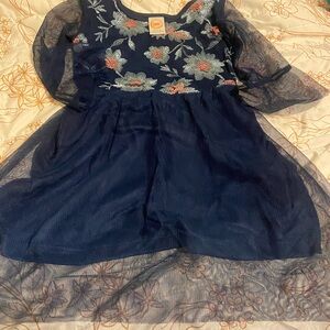 Wonder Nation Navy Blue Kids Dress with Floral Embroidery